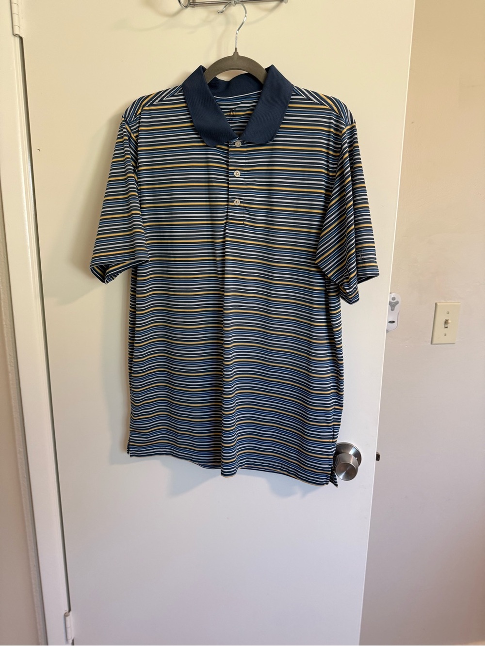 Men's Blue Striped Polo Shirt. Golf